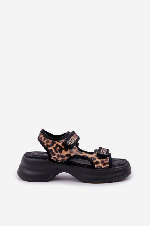 Eko Haut Leichte Sandalen mit einer Plattform mit Leopardenfellmuster braune Farbe Deniffia