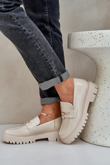 Gelakte mocassins Dames Z Przypinką teddyberen beige INulinea 2