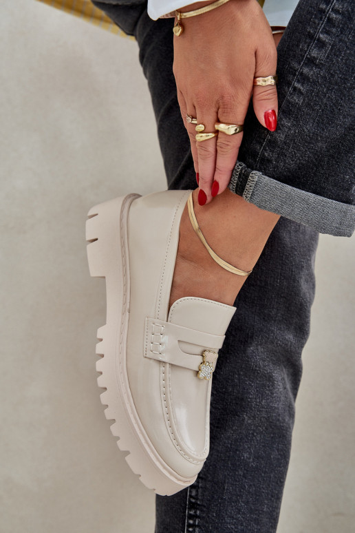 Gelakte mocassins Dames Z Przypinką teddyberen beige INulinea Gelakte mocassins Dames Z Przypinką teddyberen beige INulinea