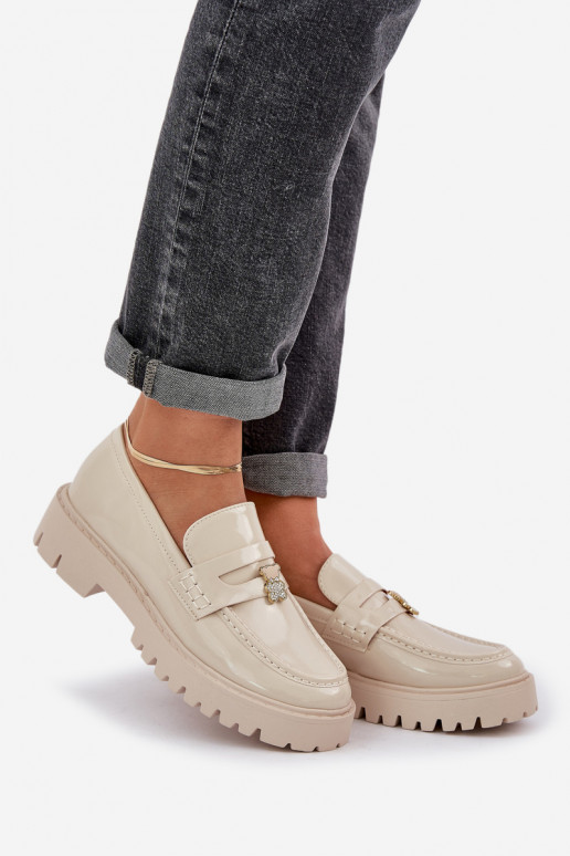 Gelakte mocassins Dames Z Przypinką teddyberen beige INulinea Gelakte mocassins Dames Z Przypinką teddyberen beige INulinea