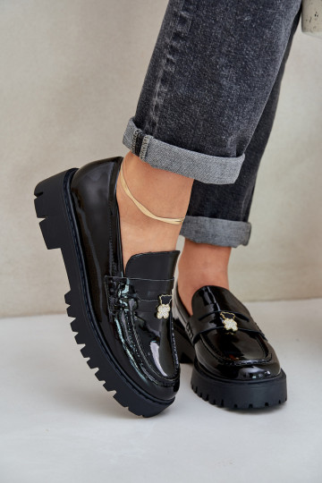 Mocassins laqués Féminin Z Przypinką Nounours couleur noire DANSulinea 2