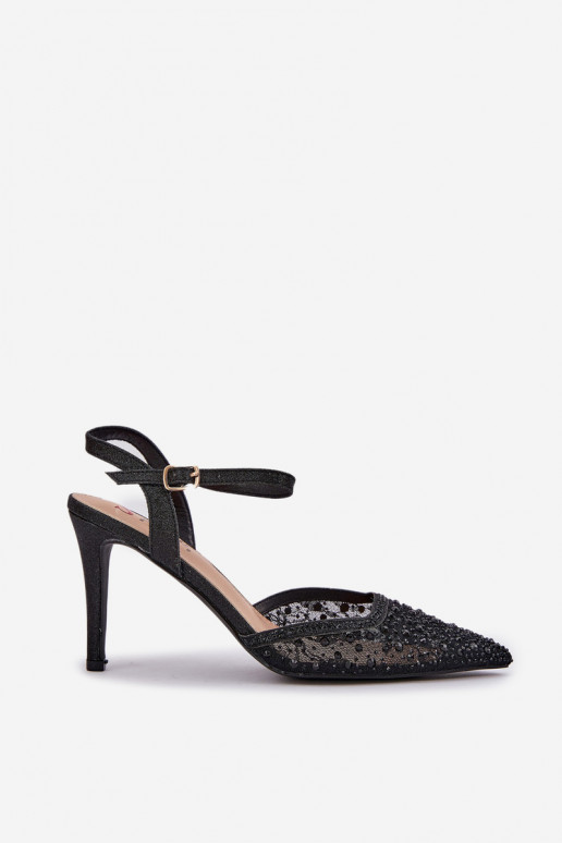 Décoré chaussures à talons hauts avec un talon ouvert couleur noire Activénadra