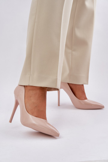 mit Lackeffekt hochhackige Schuhe Ze Szpiczastymi Noskami Beige Vizana