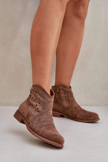 Durchbrochene Stiefel Feminin mit breiten Absätzen S.Barski HY51-113 braune Farbe