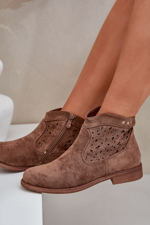 Durchbrochene Stiefel Feminin mit breiten Absätzen S.Barski HY51-113 braune Farbe Durchbrochene Stiefel Feminin mit breiten Absätzen S.Barski HY51-113 braune Farbe