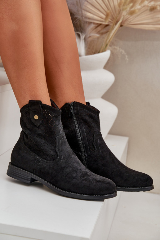 Bottes ajourées avec des talons larges S.Barski HY51-063 couleur noire