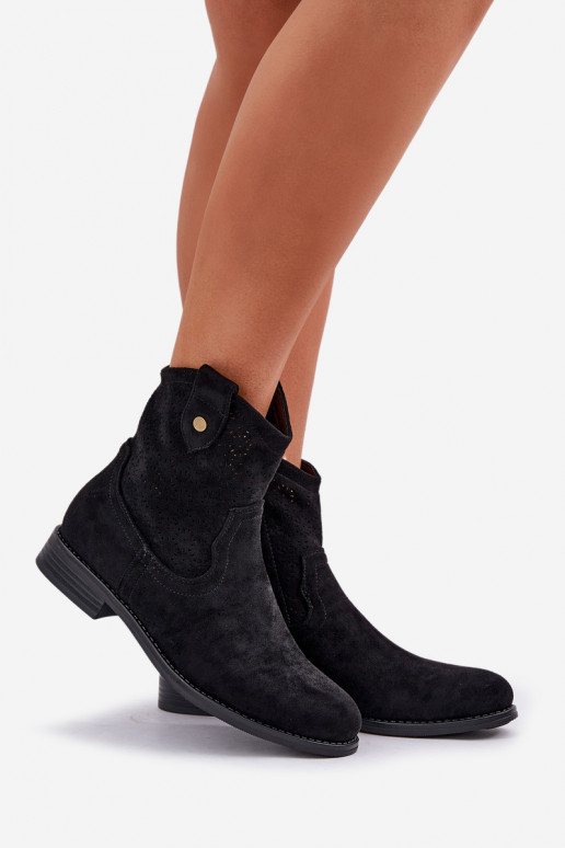 Bottes ajourées avec des talons larges S.Barski HY51-063 couleur noire