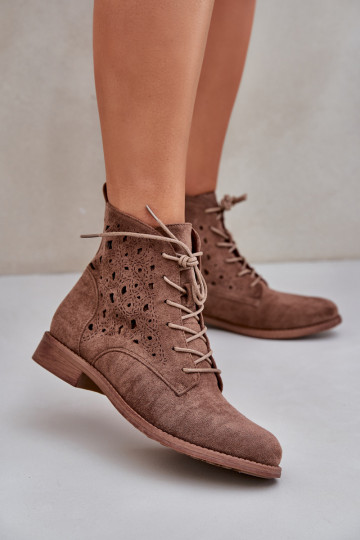 Bottes à lacets avec des éléments ajourés S.Barski HY51-136 marron