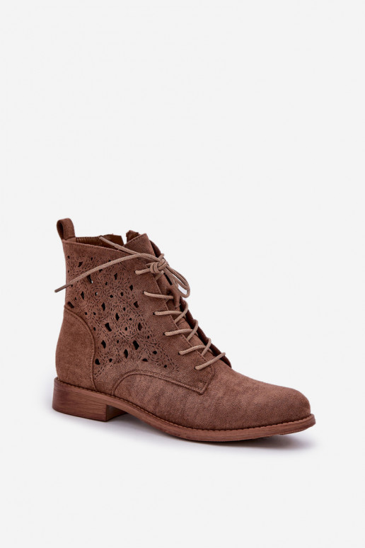 Bottes à lacets avec des éléments ajourés S.Barski HY51-136 marron