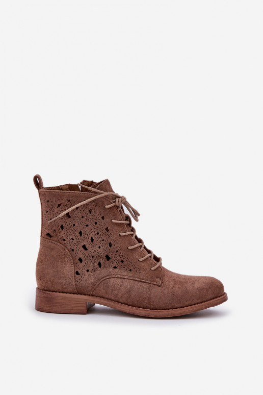 Bottes à lacets avec des éléments ajourés S.Barski HY51-136 marron