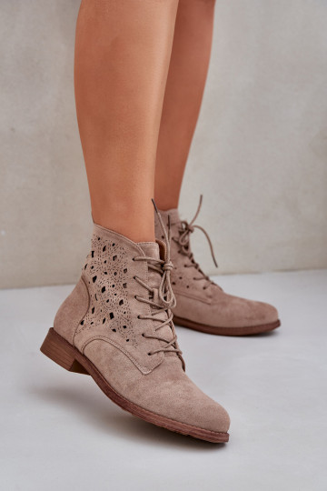 Bottes à lacets avec des éléments ajourés S.Barski HY51-136 beige