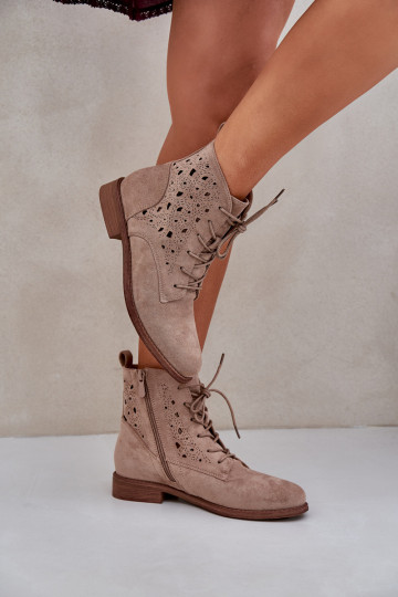Schnürstiefel mit durchbrochenen Elementen S.Barski HY51-136 Beige 2