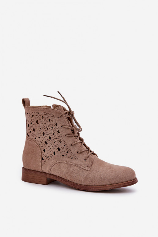 Bottes à lacets avec des éléments ajourés S.Barski HY51-136 beige