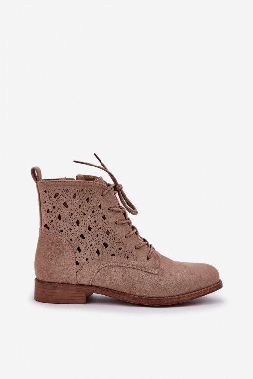 Bottes à lacets avec des éléments ajourés S.Barski HY51-136 beige