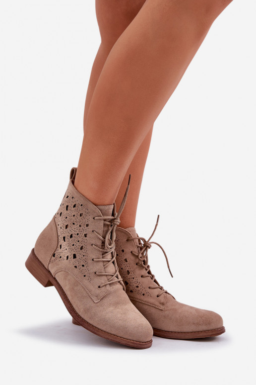 Bottes à lacets avec des éléments ajourés S.Barski HY51-136 beige