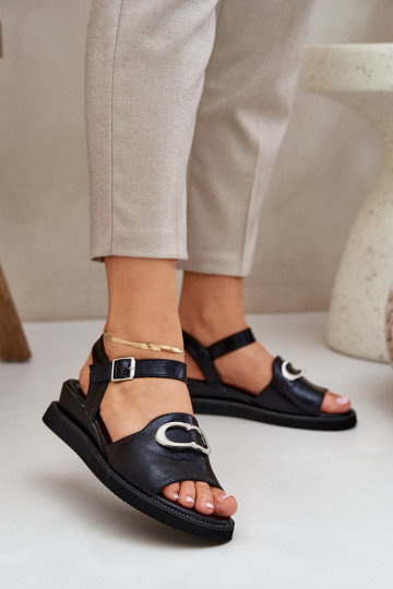 Lackierte Sandalen für Damen mit einer Plattform mit Ornamenten schZuarze Farbe Salianes