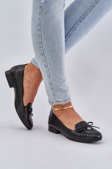 Ballerines ajourées avec nœuds en simili cuir couleur noire Amepitrea avec effet laqué