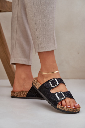 Chaussons Sur une semelle en liège avec boucles couleur noire Atera 2