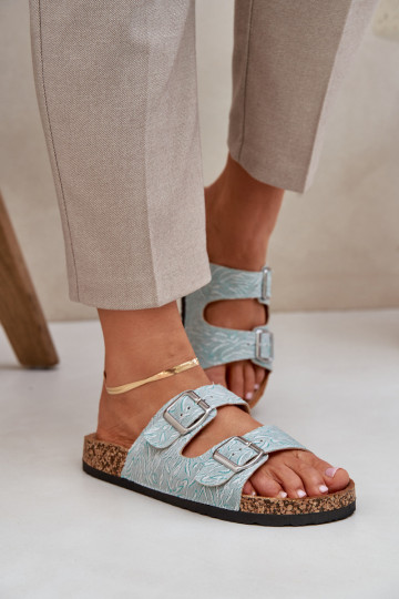  Hausschuhe Auf einer Korksohle mit Schnallen Mintfarbe Atera