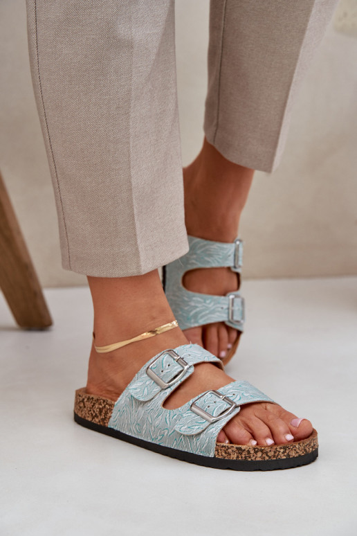 materiaal Slippers Op een kurkzool met gespen mint kleuren Atera materiaal Slippers Op een kurkzool met gespen mint kleuren Atera