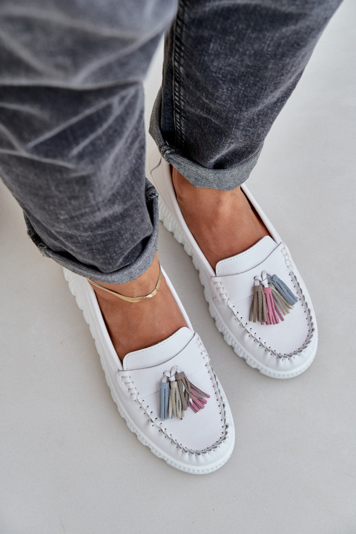 Leer dames mocassins met kInastjes met platform I Koturnie Initte kleur Eleazetta Leer dames mocassins met kInastjes met platform I Koturnie Initte kleur Eleazetta