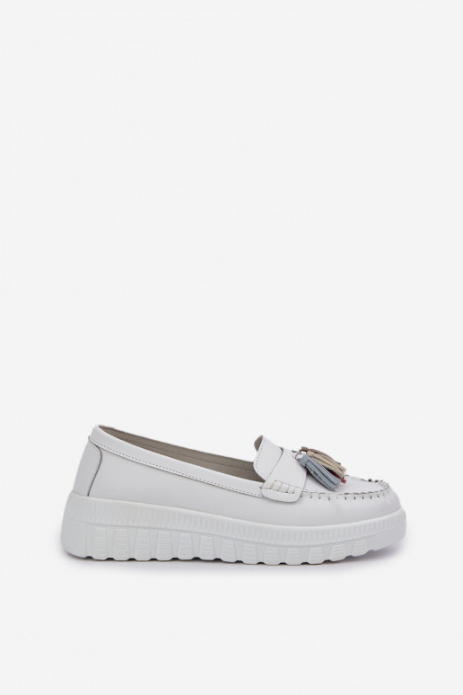 Leer dames mocassins met kInastjes met platform I Koturnie Initte kleur Eleazetta Leer dames mocassins met kInastjes met platform I Koturnie Initte kleur Eleazetta