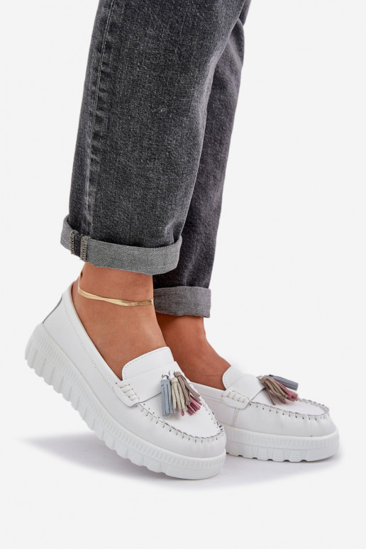 Peau mocassins pour femmes avec des franges avec une plateforme I Koturnie couleur blanche Eleazetta Peau mocassins pour femmes avec des franges avec une plateforme I Koturnie couleur blanche Eleazetta