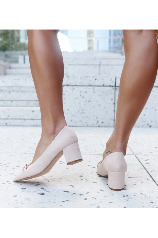 Beige pumps med blokhæl Makka