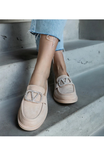 Beige mokkasiner dekoreret...