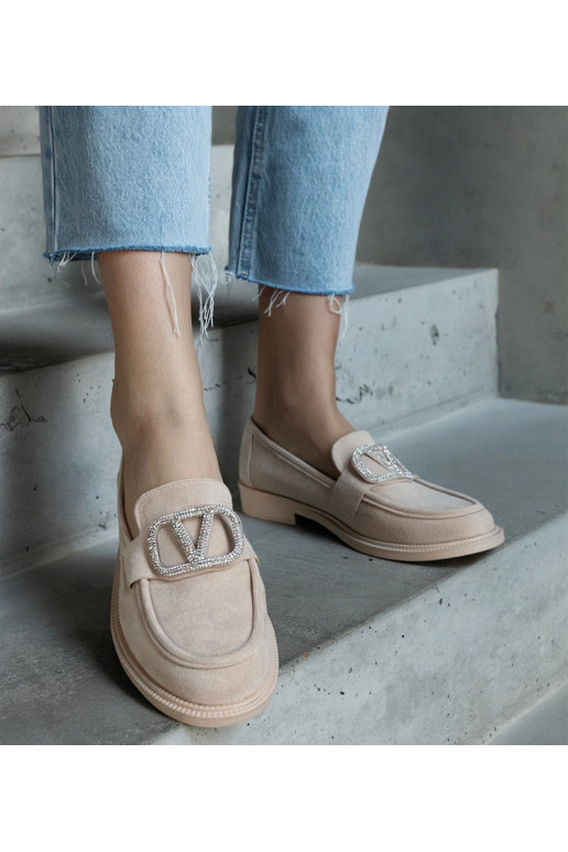 Beige Mokassins mit Strasssteinen...