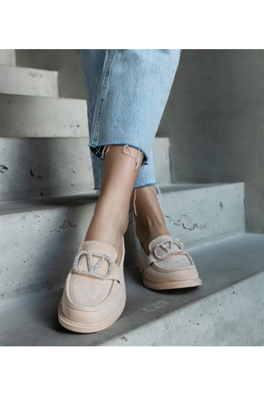 Beige Mokassins mit Strasssteinen...