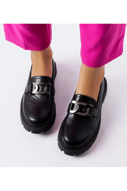 Schwarze elegante Loafer mit Zirkonen...