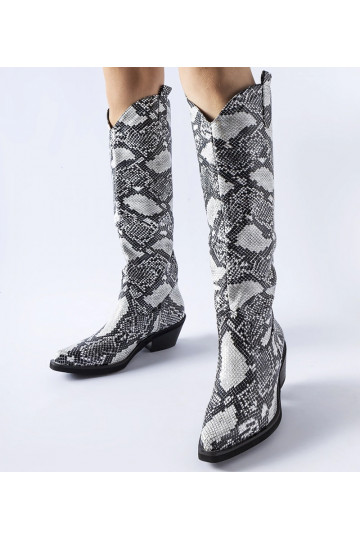 Chapin – Cowboystiefel mit Schlangenmuster in Schwarz und Weiß 2