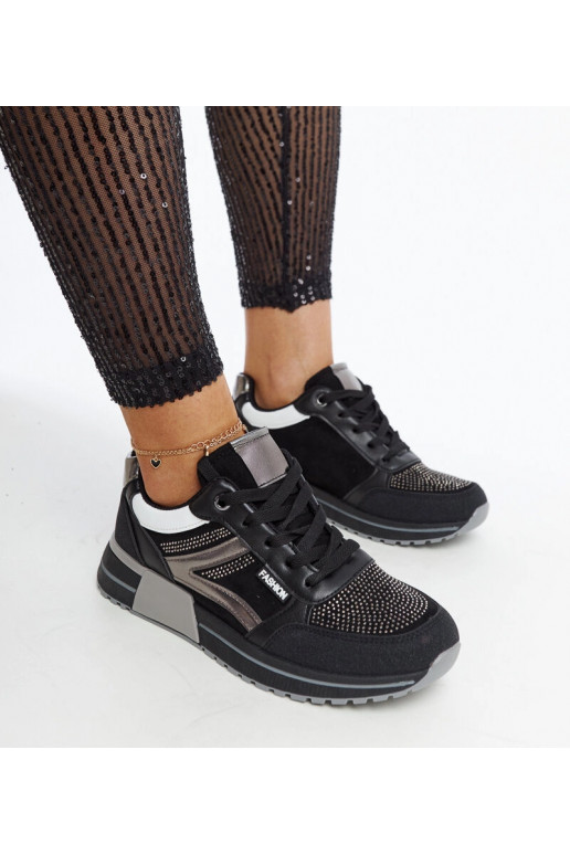 Schwarze Plateau-Sneaker mit Zirkonia...