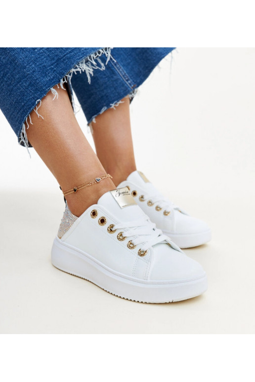 Weiße und beige Sneakers mit Zirkonen...