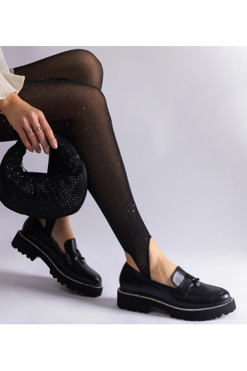 Mocassins en simili cuir noir décorés de strass Henley