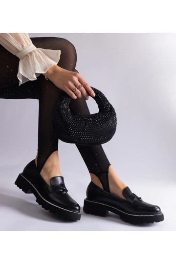 Schwarze Loafer aus Kunstleder mit Strasssteinen verziert Henley 2