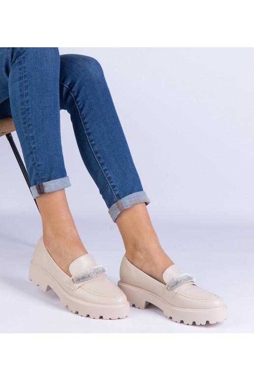 Beige Damen-Loafer mit Zirkonia...