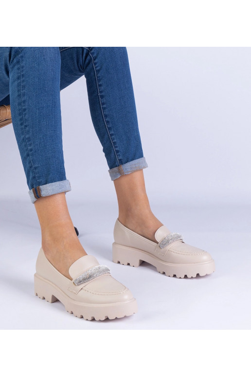 Beige Damen-Loafer mit Zirkonia...