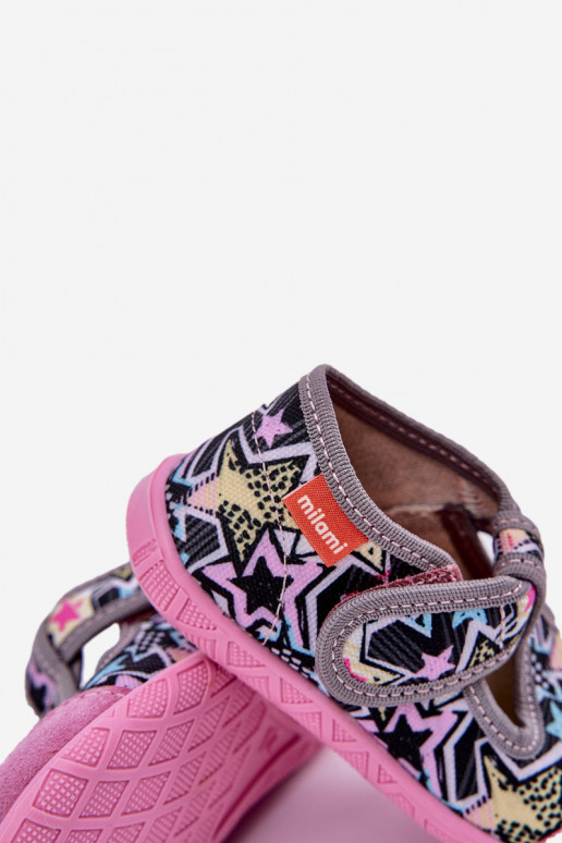 Hausschuhe Milami Kindisch mit Klebeverschlüssen grau-pinke Farbe Jasimrra Hausschuhe Milami Kindisch mit Klebeverschlüssen grau-pinke Farbe Jasimrra