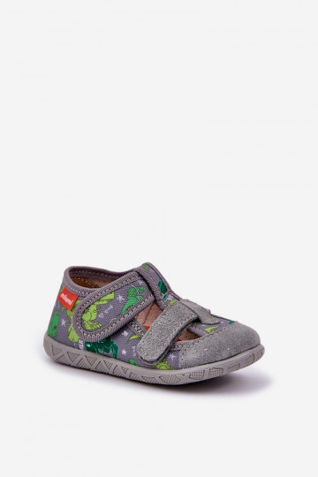 Chaussons Milami Puéril avec attaches adhésives DANS Dinosaures gris-couleur verte Reathiana