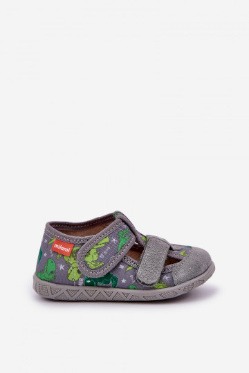 Chaussons Milami Puéril avec attaches adhésives DANS Dinosaures gris-couleur verte Reathiana 2