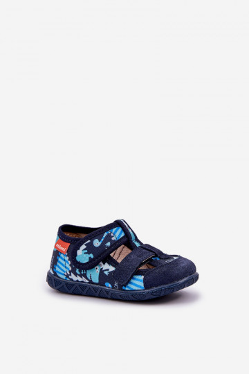 Chaussons Milami Puéril avec attaches adhésives DANS Dinosaures bleu foncé Reathiana