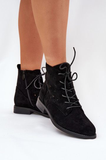 Bottines à lacets avec éléments ajourés S.Barski HY51-136 couleur noire
