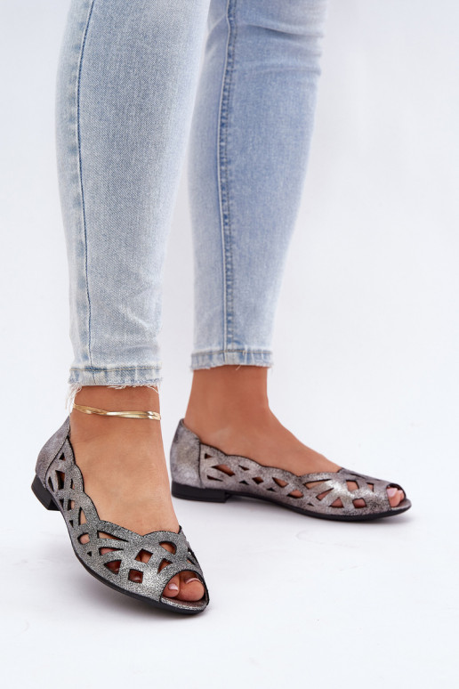 OpengeInerkte ballerinas Z Odkrytymi Palcami zilvere kleur Calgis OpengeInerkte ballerinas Z Odkrytymi Palcami zilvere kleur Calgis
