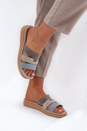 Bequeme Damenpantoletten in Sand-blau Oxena