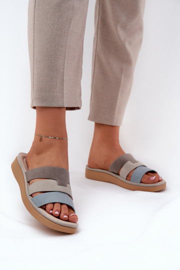 Bequeme Damenpantoletten in Sand-blau Oxena 2