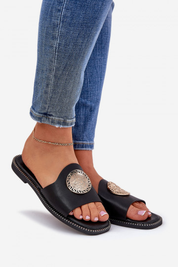 Eko Pantoufles en cuir avec des talons larges Z Ozdoba couleur noire Tatereia
