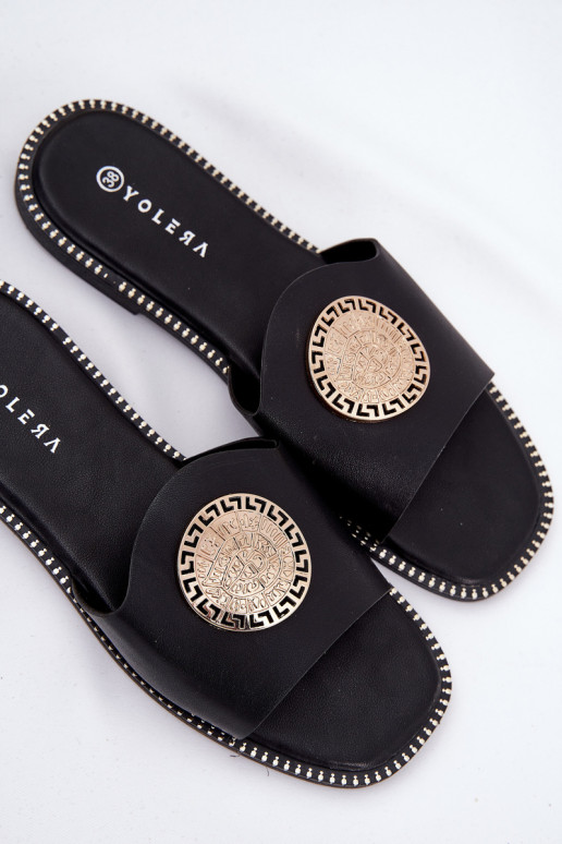 Eko Pantoufles en cuir avec des talons larges Z Ozdoba couleur noire Tatereia Eko Pantoufles en cuir avec des talons larges Z Ozdoba couleur noire Tatereia