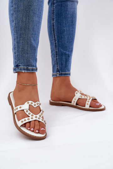 Décoré isocèle Pantoufles pour femmes couleur blanche Adivrae